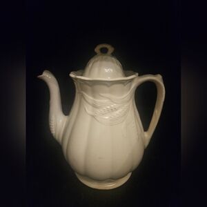 Ironstone Coffee Pot Wheat Sheaf Coffeepot Ivory Antique